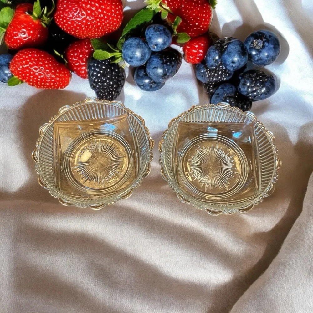 Antique DC Jenkins Glass Berry Bowls Set of 5 Rib Over Drape Scalloped